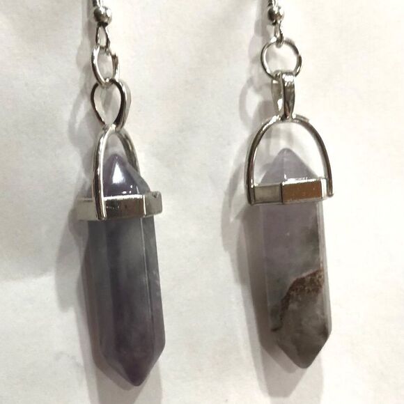 Natural Purple Crystal Quartz Hexagon Earrings (a)121 - Picture 3 of 7